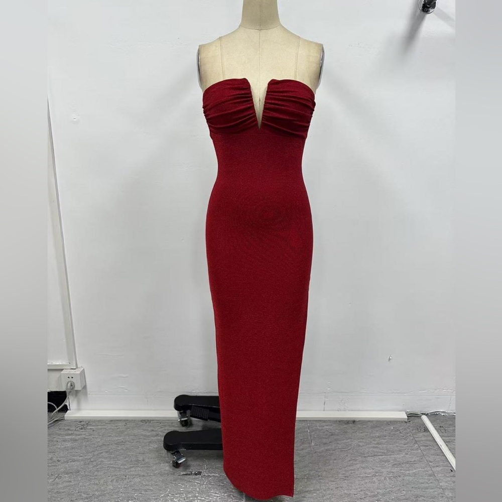 Elegant Red Strapless Gown